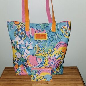 Lilly Pulitzer Blue and Pink Tropical Tote